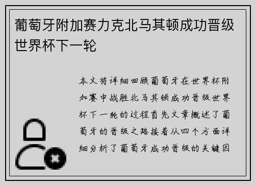 葡萄牙附加赛力克北马其顿成功晋级世界杯下一轮